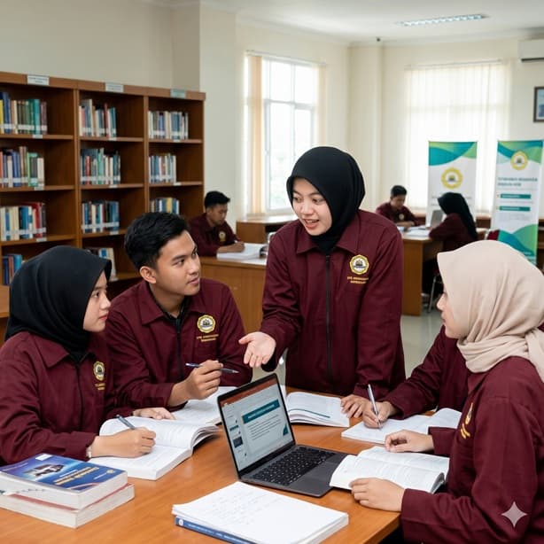 Mahasiswa belajar dan berdiskusi